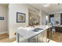 Modern kitchen with a large island, stainless steel appliances, and stylish pendant lighting that elevates the space at 2442 Champa St, Denver, CO 80205