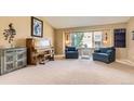 Cozy living room with neutral carpeting, complemented by a bright, sunlit window at 9229 Sugarstone Cir, Highlands Ranch, CO 80130