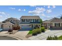 Charming two-story home features a well-manicured lawn, grey siding, and a welcoming front porch at 11866 High Desert Rd, Parker, CO 80134