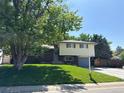 Charming two-story home with brick accents, green lawn, mature shade tree, and freshly painted trim at 1492 S Dudley St, Lakewood, CO 80232