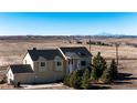 Aerial view of a home with a two-car garage and mountain views in the background on a sunny day at 7440 S Shenandoah Dr, Elizabeth, CO 80107