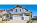 Beautiful two-story home with a three-car garage, classic architectural details, and manicured front yard at 17341 Red Cosmos Pt, Parker, CO 80134