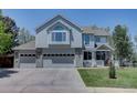 Charming two-story home with a three-car garage, well-manicured lawn, and inviting front porch at 20113 Edinborough Ct, Parker, CO 80138