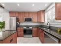 Modern kitchen with wood cabinets, granite counters, and stainless steel appliances at 3546 N Garfield St, Denver, CO 80205