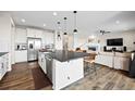 Open concept kitchen with large island flowing into a spacious living room at 5088 S Quail St, Littleton, CO 80127