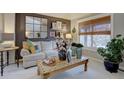 Cozy living room featuring a comfortable sofa, stylish decor, and a serene window view at 22921 E Euclid Cir, Aurora, CO 80016