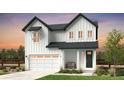 Modern farmhouse exterior showcasing white siding, dark trim, and an inviting front porch at 39743 Penn Rd, Elizabeth, CO 80107