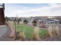 Spacious backyard featuring a small turf lawn and stone landscaping, perfect for outdoor relaxation at 3910 Mighty Oaks St, Castle Rock, CO 80104