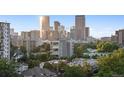 City view of Denver skyline with a residential building in the foreground with green trees at 740 N Pearl St # 606, Denver, CO 80203