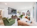 Bright living room featuring a leather sofa, modern furniture, and large windows offering natural light at 1170 Krameria St, Denver, CO 80220