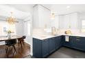Stylish kitchen with two-tone cabinets, granite counters, and modern fixtures at 3055 S Bannock St, Englewood, CO 80110
