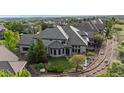 Beautiful rear exterior of a luxury home featuring a well-maintained lawn and elegant architectural details at 5810 Amber Ridge Dr, Castle Pines, CO 80108