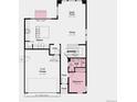 First-floor layout featuring a two-car garage, kitchen, dining area, great room, and bedroom at 13350 Blue Amber Ct, Parker, CO 80134