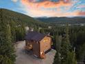 Stunning exterior of the mountain home nestled in a forest with a charming deck and welcoming front porch at 57 Overlook Ct, Idaho Springs, CO 80452