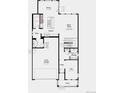 First floor plan featuring a kitchen, great room, flex space, dining area, and two-car garage at 3351 N Buchanan Way, Aurora, CO 80019