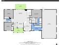 Detailed floor plan showing the layout of the bedrooms, bathrooms, kitchen, living spaces, and garage at 56375 E 22Nd Pl, Strasburg, CO 80136