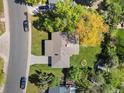 Aerial view of a well-maintained home with a mature trees and manicured lawn at 3560 S Glencoe St, Denver, CO 80237