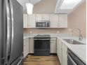 Modern kitchen featuring stainless steel appliances and stylish white cabinetry at 7767 Elmwood St, Littleton, CO 80125
