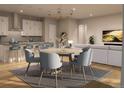 Open concept dining area with stylish chandelier and adjacent to the kitchen and living room at 1929 Grayside Cir, Castle Rock, CO 80109