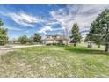 Landscaped front yard showcasing a well-maintained lawn, mature trees, and a charming residence at 2188 Savage Rd, Elizabeth, CO 80107