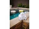 Inviting in-ground pool with colorful floats and neatly folded white towels on the stone surround at 455 Forest St, Denver, CO 80220