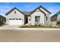 Beautiful exterior showcasing the light-colored facade, a two-car garage, and a welcoming front porch with comfortable seating at 8985 Chalk Creek Pl, Littleton, CO 80125