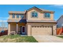 Attractive two-story home with a manicured lawn, two-car garage, and inviting front entrance at 11020 Glacier Park Cir, Parker, CO 80138