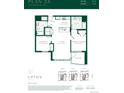 Two bedroom floor plan featuring primary bedroom, kitchen, living room, bathroom and balcony at 525 18Th St # 1203, Denver, CO 80202