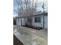 Clean backyard featuring a concrete patio, modern white exterior, and landscaped area with trees at 1337 Ames St, Lakewood, CO 80214