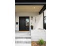 Close-up of the home's modern front door, stylish exterior lighting and address numbers at 1462 S Vine St, Denver, CO 80210