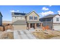 Charming two-story home features solar panels, a front porch, and a two car garage at 7967 E 139Th Pl, Thornton, CO 80602