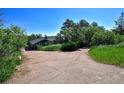 Wide driveway surrounded by lush greenery leading up to a charming home exterior at 4380 Sandstone Dr, Monument, CO 80132