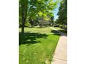 Lush green space with mature trees and a sidewalk, creating a serene neighborhood setting at 9105 E Lehigh Ave # 105, Denver, CO 80237