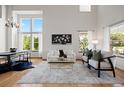 Bright living room featuring tall ceilings and large windows for natural light at 4704 Cedar Glen Pl, Castle Rock, CO 80109