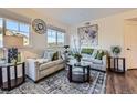 Bright living room with comfortable sofas, decorative pillows, and ample natural light at 5757 S Algonquian Way # E, Aurora, CO 80016