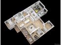 Detailed 3D floor plan showcasing the layout of the home, including furniture and amenities at 5286 Flora Way, Golden, CO 80004