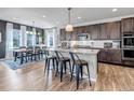 Open-concept kitchen featuring a large island, stainless steel appliances, and adjacent dining area at 4840 Point Mesa St, Castle Rock, CO 80108