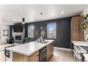 Modern kitchen features a large island with stainless steel appliances and stylish pendant lighting at 3580 W 62Nd Pl, Denver, CO 80221