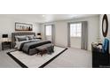 Bright main bedroom with neutral tones features large windows and plush carpeting at 18009 Dandy Brush Ln, Parker, CO 80134