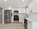 Modern kitchen featuring stainless steel appliances and white cabinets at 9525 Damon Dr, Northglenn, CO 80260