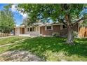 Charming brick home featuring a well-manicured lawn and mature trees creating a serene and inviting atmosphere at 8675 W 60Th Ave, Arvada, CO 80004