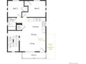 Floor plan showing kitchen, living room, dining area, two bedrooms, and full bath upstairs at 46549 Avery Ln, Bennett, CO 80102