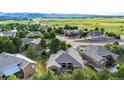 Expansive aerial view of a charming neighborhood with lush greenery and breathtaking mountain vistas at 20401 High Pines Dr, Monument, CO 80132