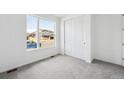 Cozy bedroom featuring neutral carpet, a large window, and a convenient closet at 6974 E 126Th Dr, Thornton, CO 80602