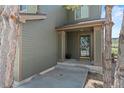 Inviting front porch with stylish columns, green door, and exterior walls at 9721 Marmot Ridge Cir, Littleton, CO 80125
