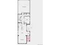First floor blueprint shows layout of the open-concept living, kitchen, dining, and entry areas at 23762 E 33Rd Pl, Aurora, CO 80019