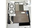 Sample board showcasing the carpet, LVP, backsplash, and tile selections for the kitchen and bathrooms at 14295 Currant St, Broomfield, CO 80020