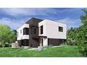 Striking modern home featuring a unique two-tone exterior, large windows, and a well-manicured lawn at 1491 S York St, Denver, CO 80210