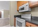 Well-equipped kitchen with black countertops and modern appliances, perfect for cooking at 3720 S Fairplay Way, Aurora, CO 80014