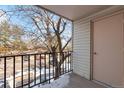 Balcony view showcases a wrought iron railing and a door, offering an outdoor living space at 6705 S Field St # 822, Littleton, CO 80128